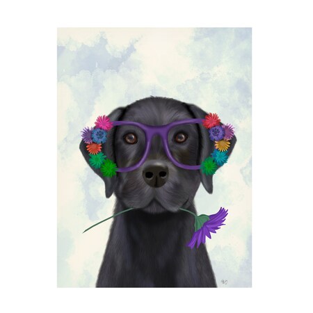 Fab Funky 'Black Labrador And Flower Glasses' Canvas Art, 18x24
